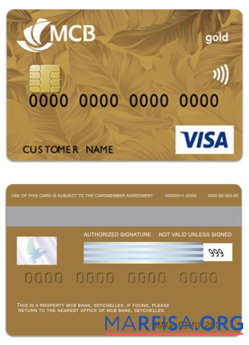 Printable Seychelles MCB Bank visa credit gold card real example